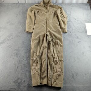 Vintage RCAF Coveralls Mens Small Tan Military Flight Suit Lightning Zippers